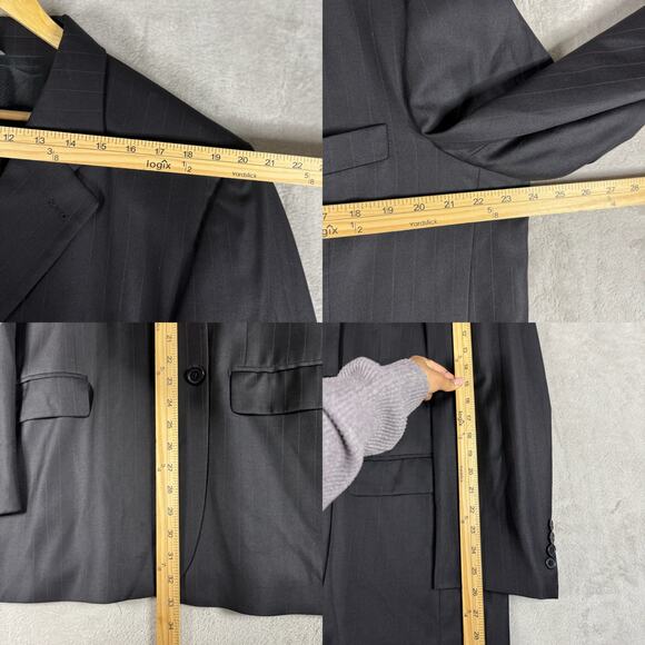 Arturo Calle Made in Italy 46L Long 38x30 Wool Two-Piece Suit Black Pinstriped - Picture 6 of 9